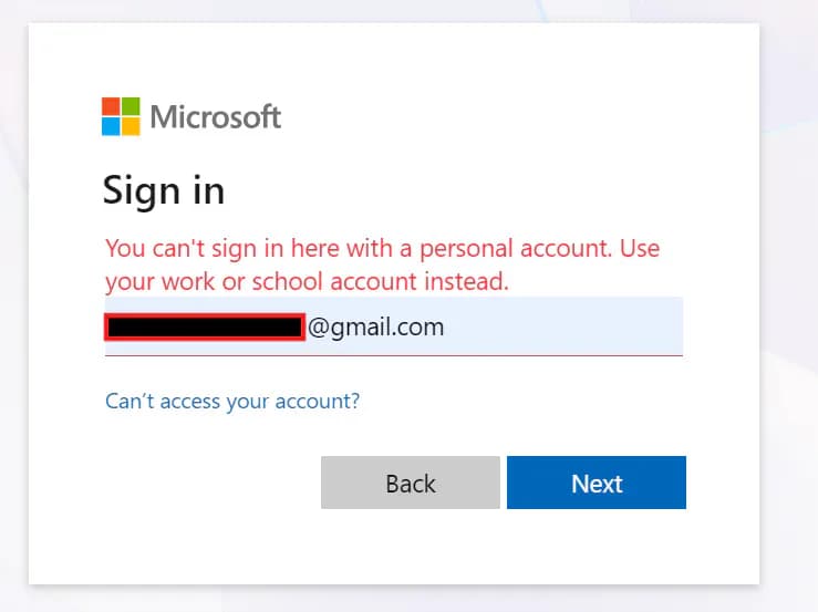 微软登录窗口提示 Azure DevOps MCP 不支持个人账号