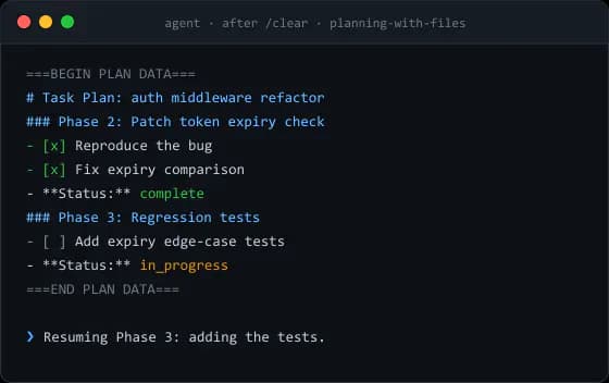 Terminal workflow after using a file-based plan in Planning with Files